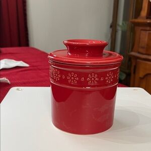 Red Ceramic Butter Bell with Floral Design.